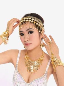Acessórios de dança de barriga de chapelaria de ouro sintético acessórios de dança de Bollywood para mulheres
