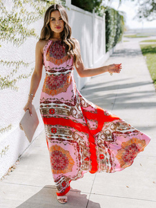 Maxi Vestido Sin Mangas Poliéster Casual Impreso Vestido Largo