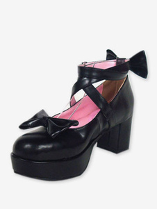 Schwarze Lolita Schuhe aus mit Schleifen und Riemchen