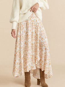 Jupe Pour Femme Plissé Imprimé Fleur Jupe Longue Maxi Femmes Bas