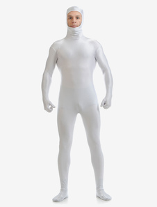 White Adults Zentai Suit Lycra Spandex Bodysuit with Face Opened