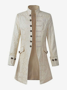 White Vintageblazer Aristocrat Style Button Decor Stand Collar Retro Costumes For Man Carnival