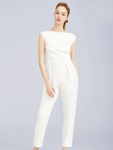 Braut Jumpsuit elfenbeinfarbe Hochzeit und Rundkragen Brautkleider knöchellang Jumpsuits ärmellos Hosenanzug Braut