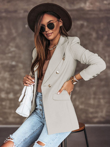Blazer Jacke Weiß Einfarbig Umlegekragen Zweireihig Slim Fit Frühling Herbst Chic Street Oberbekleidung für Damen