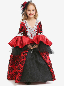 Disfraz de niños Halloween Disfraces de Halloween para niños Ture Red Vampire Kid 's Lace Dress Headwear Disfraz Carnaval Disfraz Halloween