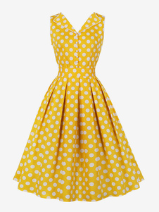Retro-Kleid der 1950er Jahre im Audrey-Hepburn-Stil, ärmelloses, knielanges Polka Dot-Rockabilly-Kleid für Frauen