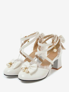 Sweet Lolita Shoes Bow Lace High Heel PU Leather Lolita Pump Shoes