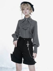 Gothic Lolita Blouses Ouji Style Long Sleeves Lolita Top Blouse Gray Lolita Shirt