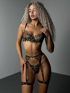 Reggiseni Lingerie Reggiseno Per Donna Azzurro Cielo Stampa Floreale Pizzo Poliestere Sexy Biancheria Intima Calda
