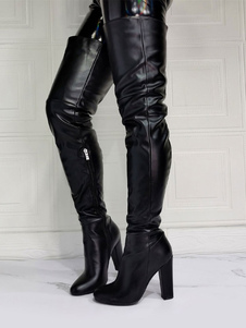 Overknee-Stiefel mit dickem Absatz aus Leder Overknee Stiefel aus Leder für Damen
