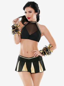 Faschingskostüm Sexy Cheerleader Kostüm Karneval Schwarzer Rock und Top Set Karneval Kostüm