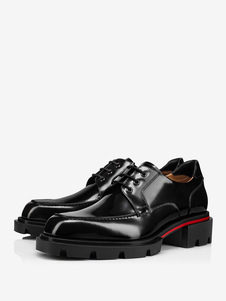 Sapatos masculinos Derby bico quadrado preto com cadarço sapatos sociais