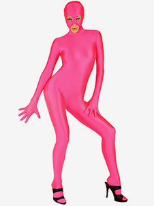 Halloween Morph Suit Magenta Lycra Spandex Catsuit with Mouth and Eyes Opened