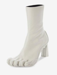 Damen-Stiefeletten, weiße Stiefeletten mit speziell geformtem Absatz und Zehenpartie