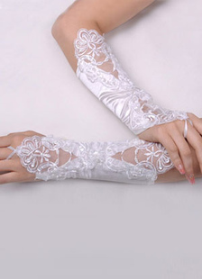 Elbow Length Wedding Gloves With Applique