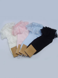 Lolitashow Meias brancas Puro algodão mistura Lace Trim Lolita 