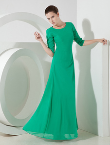 Green Half Sleeves Chiffon Evening Dress