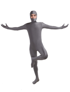 Carnevale Zentai collant fori occhi e bocca lycra spandex grigio scuro unisex Halloween