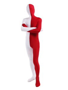 Vermelho branco Lycra corpo inteiro Spandex Zentai terno Halloween