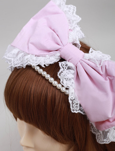Lolitashow Rosa algodão lindo pérolas Lolita cocar
