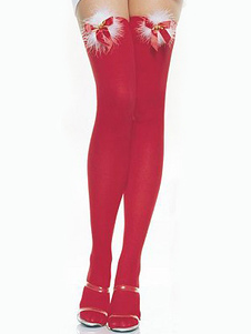Christmas Sweet Red Velvet Bow Over The Knee Women Stockings
