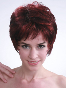Quality Burgundy Curly Synthetic Short Wig For Woman 