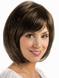 Women Light Brown Heat-resistant Fiber Side Parting Short Wig 