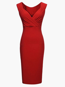 タイトワンピース レッド  無地 キャバドレス スリムフィット レディースファッション セクシー ノースリーブ Vネック ボディコンワンピース レディースワンピース