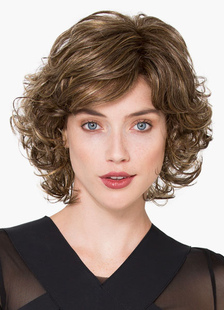 14-Inch Flaxen Golden Highlights Women's Trendy Short Curly Fiber Wig