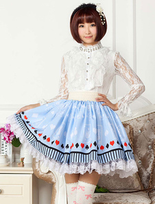Lolitashow Leichte blaue Lace gedruckt aus Polyester Lolita Rock für Mädchen