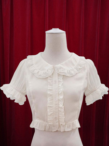 Weißen Lolita Bluse Rüschen Baumwolle Bluse für Frauen