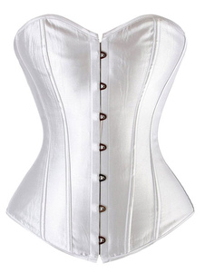 Wedding Lingerie Women Satin Overbust Corset Waist Training Lace Up Back