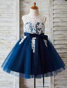 Vestito da ragazza di fiore di pizzo Vestito da tutu di illusione Vestito da spettacolo da bambino di lunghezza del ginocchio