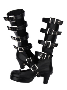 Lolitashow Gothic Lolita Boots Kitten Heel Platform Punk Style Buckle Boots With Buckle