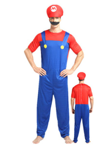 Men&apos;s Halloween Costume Red Super Mario Bros Two Tone Jumpsuit With Hat And Bread Waluigi Costume