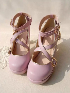 Sweet Lolita Pumps Riemchen Criss Cross Schnalle Schleife High Heel Lolita Schuhe