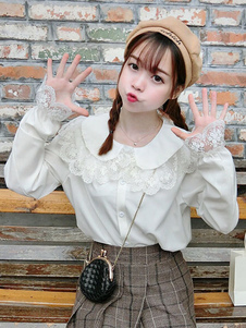 Camisa Sweet Lolita Lace Chiffon White Lolita Blusa