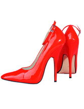 red platform pumps with ankle strap