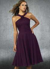 purple satin halter dress