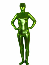 Carnevale Spring Green Metallic Unisex Unicolor Shiny Suit Zentai Halloween