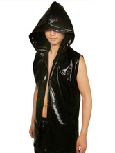Black Hood metálico brilhante Catsuit traje Halloween