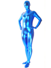 Faschingskostüm Blue Unicolor Karneval Kostüm Unisex Metallic Look Zentai Anzug