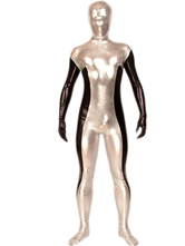 Morph Suit Silver and Black Split Color Shiny Metallic Fabric Zentai Suit Unisex Full Body Suit