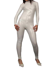 Faschingskostüm Sexy Shiny Metallic Catsuit für Karneval Kostüm in Weiß