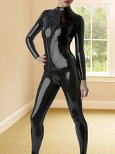 Halloween Black Latex Catsuit Corset Style Catwoman Bodysuit Halloween