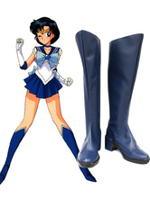 Halloween Sailor Moon Sailor Mercury Halloween Cosplay Disfraz Mizuno Ami Cuero ImitadoRubber Cosplay Zapatos