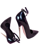 Zapatos negros de punta con correa de tacón stiletto de estilo sexy