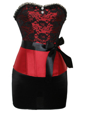 Red Black Satin Cool Womens Corset Set