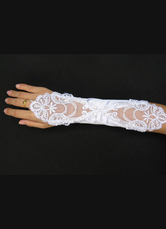 White Applique Bridal Fingerless Glovers Satin Elbow length Wedding Gloves