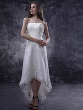 Vestido de novia barato 2024 con escote palabra de honor y aplicación de cola asimétrica
